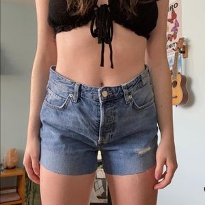 &denim mid waist boyfriend shorts